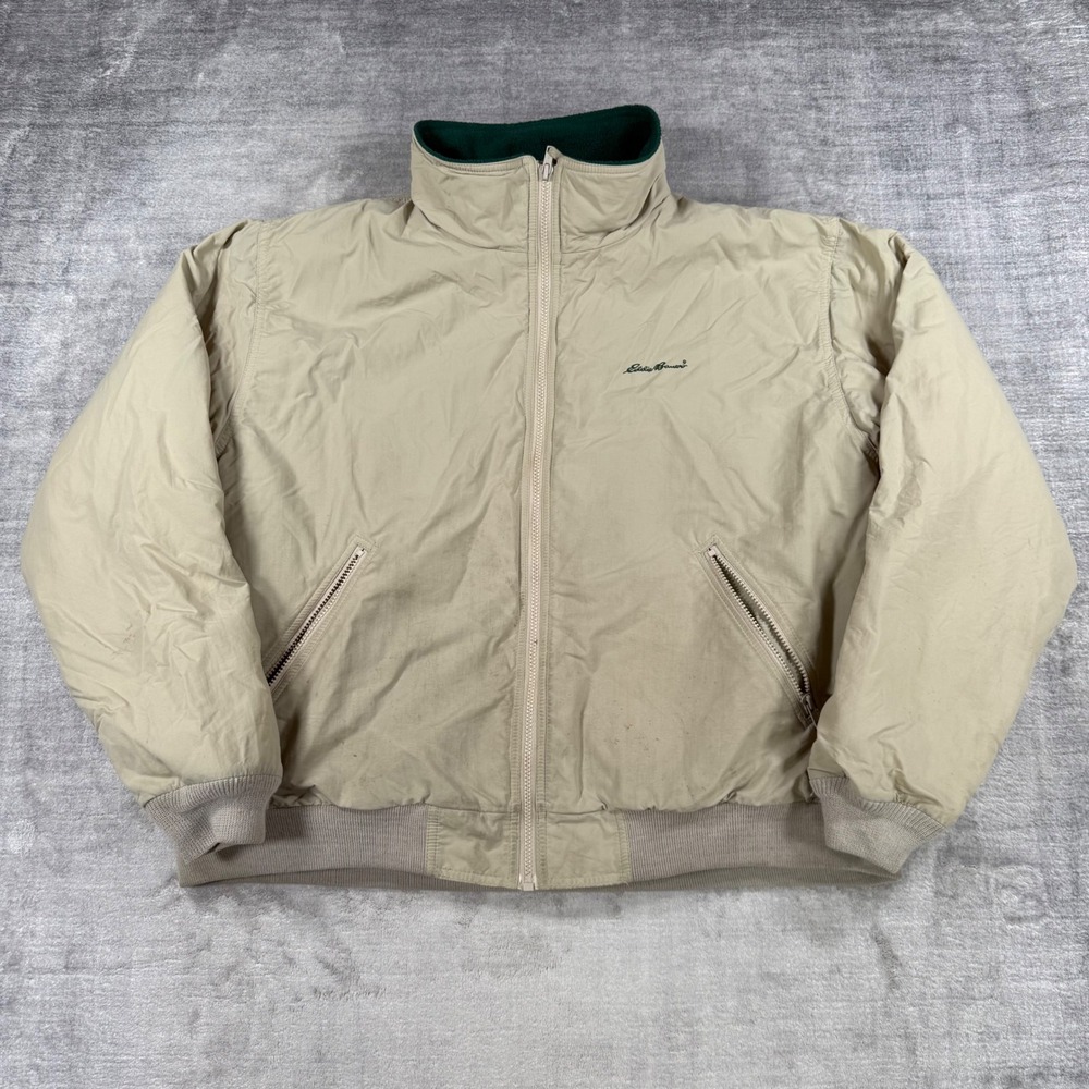Eddie Bauer Jacket Mens XL Tan Vtg 90s WindFoil Bomber Fleece Lined Made in USA